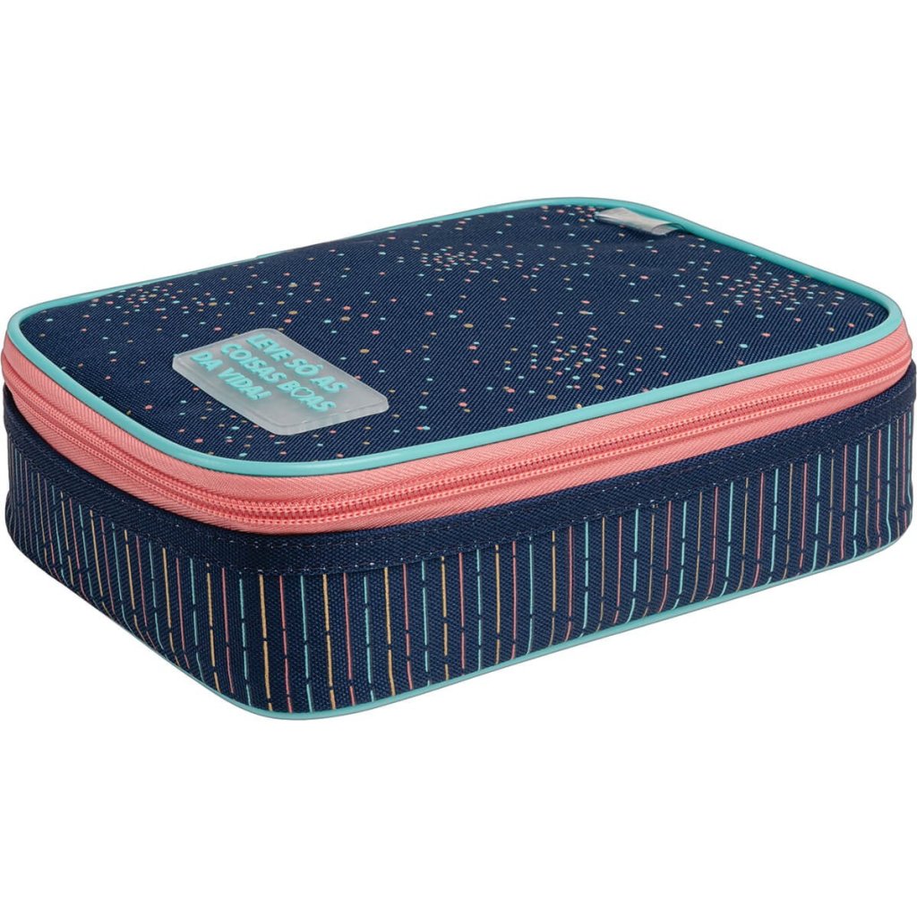 ESTOJO PORTA LAPIS BOX DOTS AZUL/ROSA TILIBRA