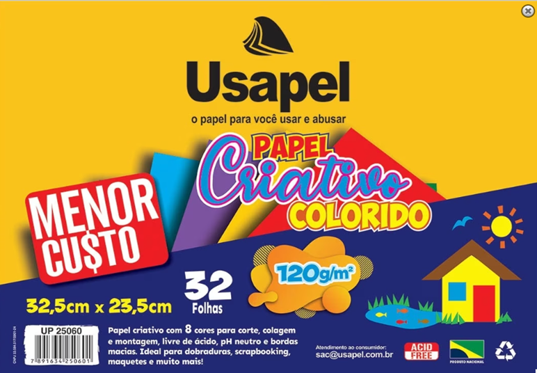 BLOCO COLORIDO CRIATIVO 325X235MM 120GRS 32FLS USAPEL