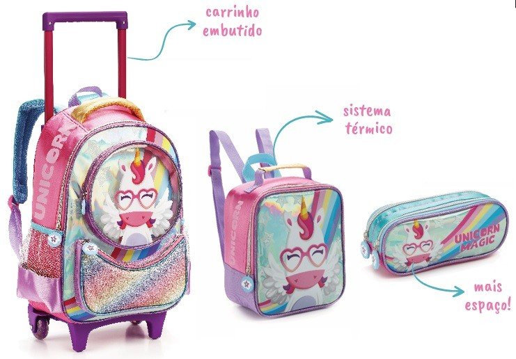 MOCHILA C/ RODAS UNICORN MAGIC KIT 3X1 DLX