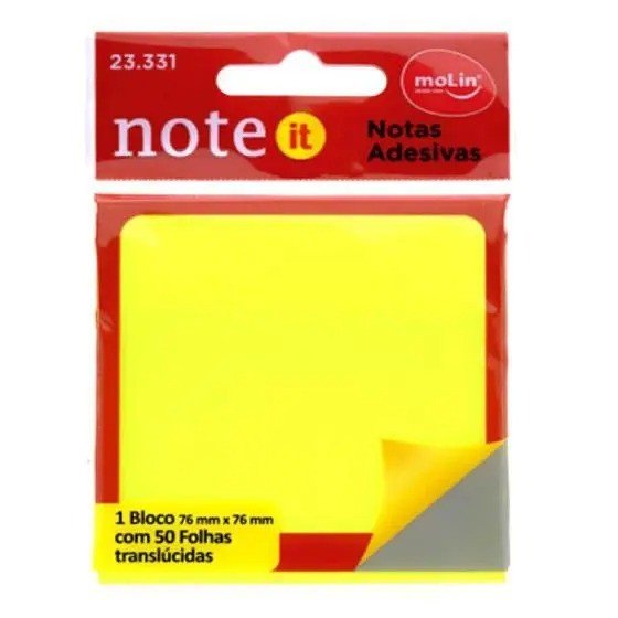 BLOCO RECADO ADESIVO 76X76MM 50FLS AMARELO TRANSP