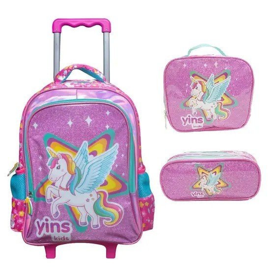 MOCHILA C/ RODAS UNICORNIO ESTRELA KIT 3X1 YINS