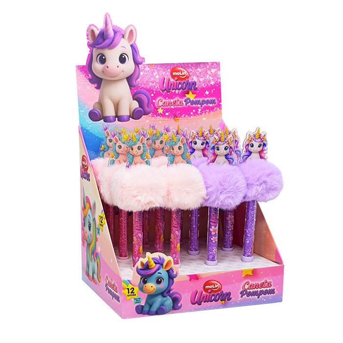 CANETA MOLIN POM-POM GLITTER UNICORNIO