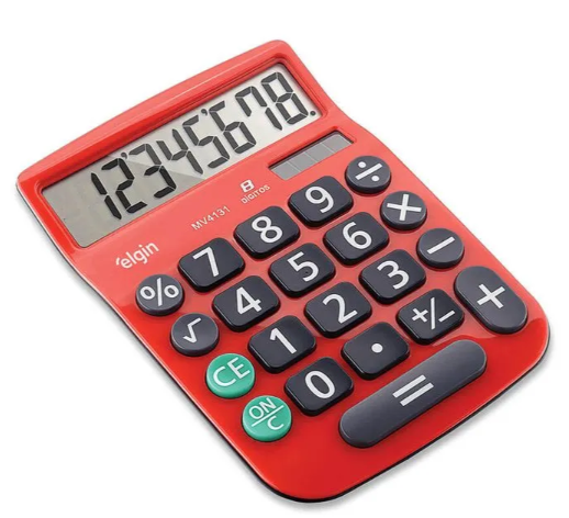 CALCULADORA MV4131 8 DIG SOLAR VERM/PRETA ELGIN