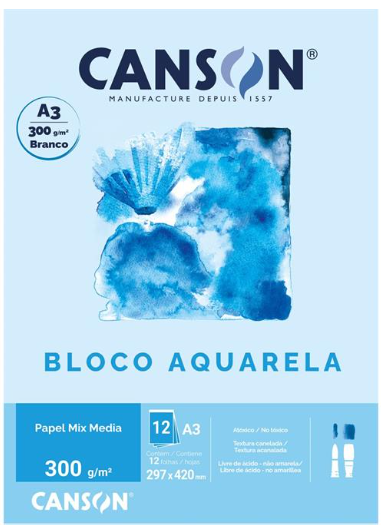 BLOCO DESENHO AQUARELAVEL A3 300GRS 12FLS CANSON