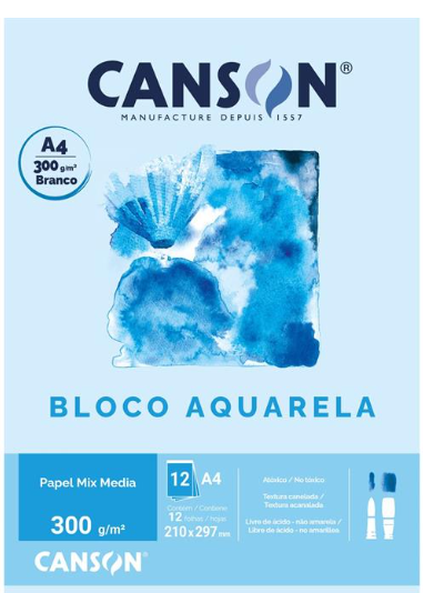 BLOCO DESENHO AQUARELAVEL  A4 300GRS 12FLS CANSON