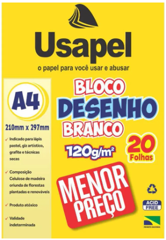 BLOCO DESENHO A4 120GR 20FLS BRANCO USAPEL