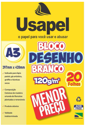 BLOCO DESENHO A3 120GR 20FLS BRANCO USAPEL