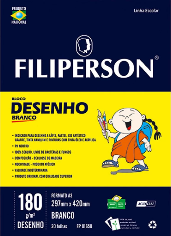 BLOCO DESENHO A3 180GRS 20FLS BRANCO FILIPERSON