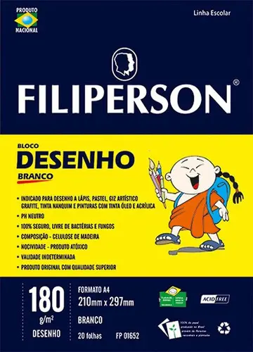 BLOCO DESENHO A4 180GR 20FLS BRANCO FILIPERSON