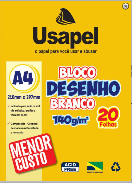 BLOCO DESENHO A4 140GR 20FLS BRANCO USAPEL