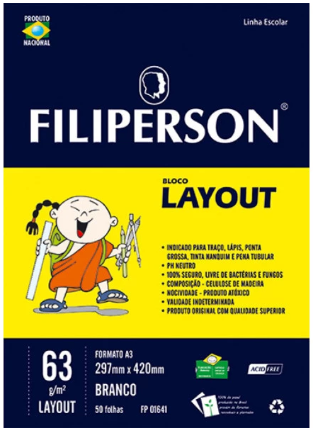 BLOCO DESENHO A3 63GR LAYOUT BRANCO 50FLS FILIPERSON