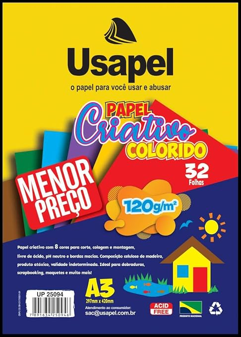 BLOCO COLORIDO CRIATIVO A3 120G 8 CORES 32FLS USAPEL