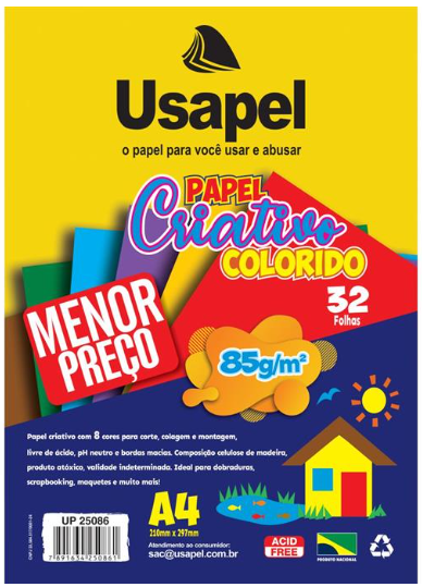 BLOCO COLORIDO CRIATIVO A4 85GR 8 CORES 32FLS USAPEL