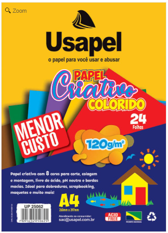 BLOCO COLORIDO CRIATIVO A4 120GR 8 CORES 24FLS USAPEL
