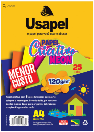 BLOCO COLORIDO CRIATIVO NEON A4 120GRS 25FL USAPEL