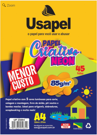 BLOCO COLORIDO CRIATIVO NEON A4 120GRS 25FLS USAPEL