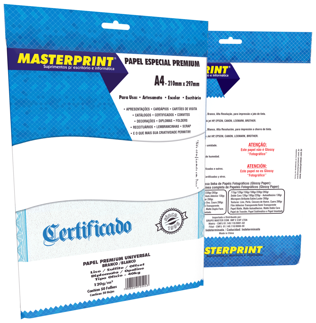 PAPEL OPALINE DIPLOMATA 120GR BRANCO 50FLS MASTERPRINT