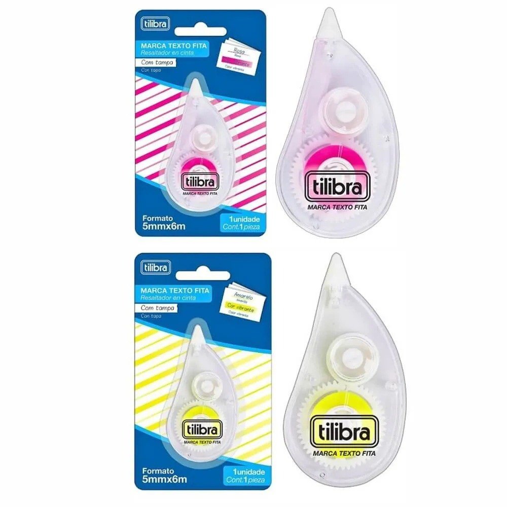 MARCA TEXTO EM FITA - (C/1) MODELO AMARELO E ROSA (5MM X 6M)