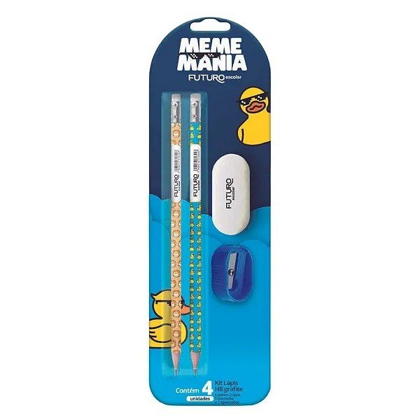 KIT LÁPIS MEME MANIA (C/2) + BORRACHA (C/1) + APONTADOR (C/1)