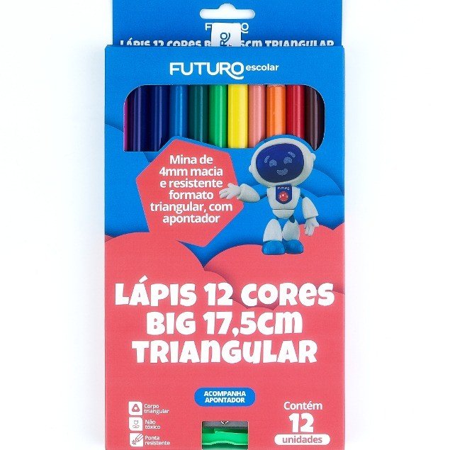 LÁPIS DE COR BIG TRIANGULAR (17,5 CM) - C/12 + APONTADOR