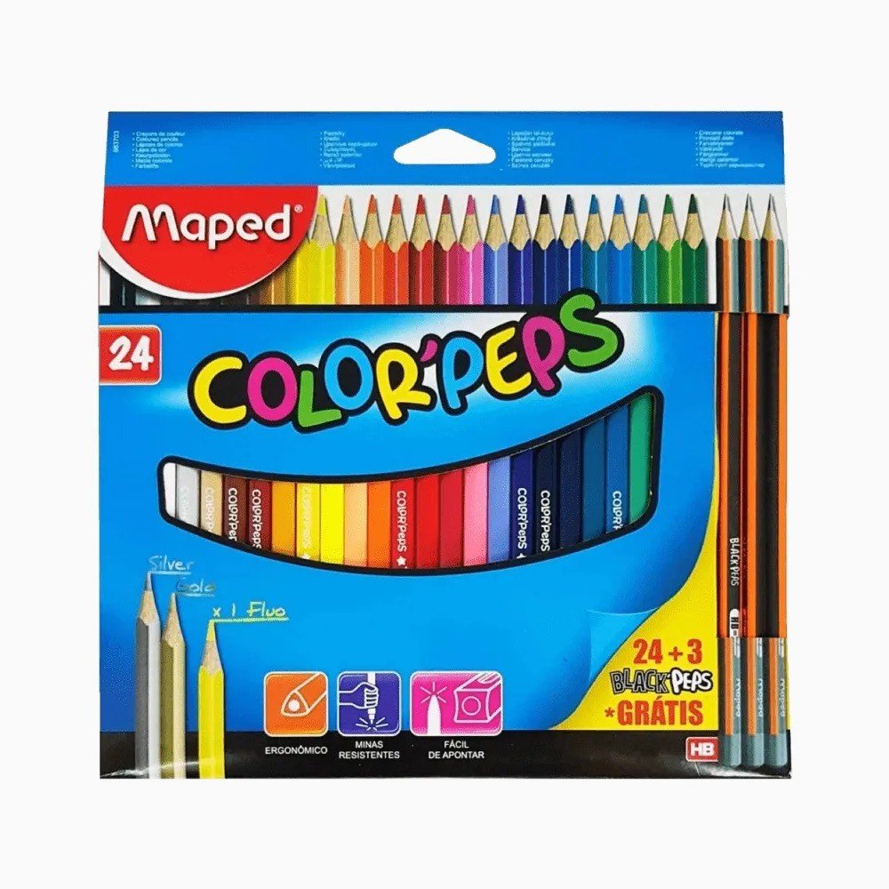 MAPED - 24 CORES + 3 LÁPIS GRAFITE