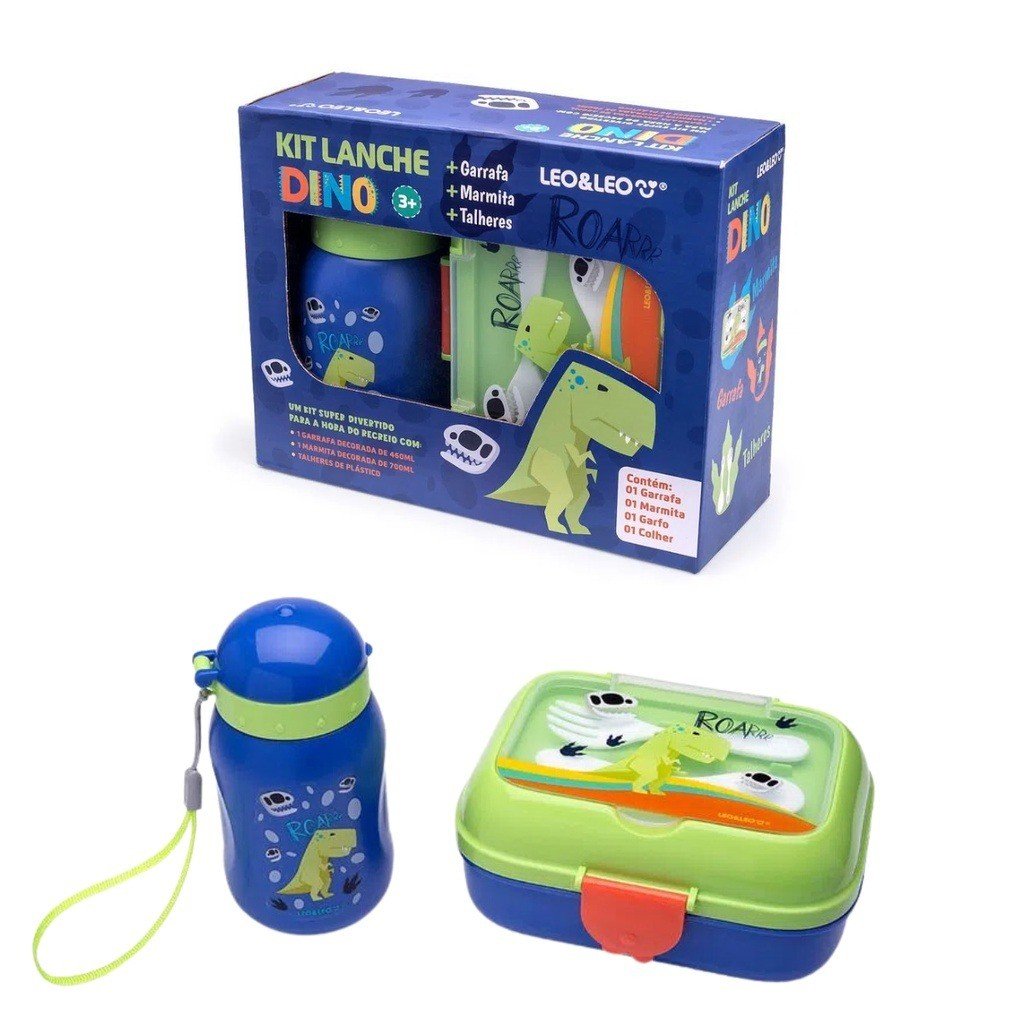 KIT LANCHE DINO - GARRAFA + MARMITA + TALHERES