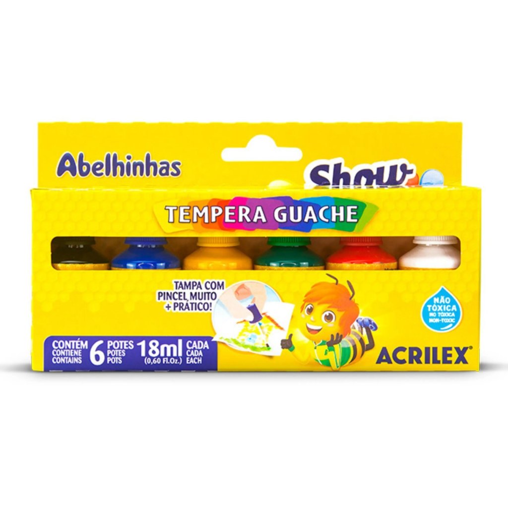 TEMPERA GUACHE (TAMPA COM PINCEL + PRÁTICO) 18 ML - C/6