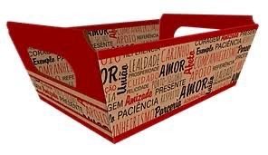 CESTA PAPELÃO N 3 17X12X7,5 CM PALAVRAS VERMELHO