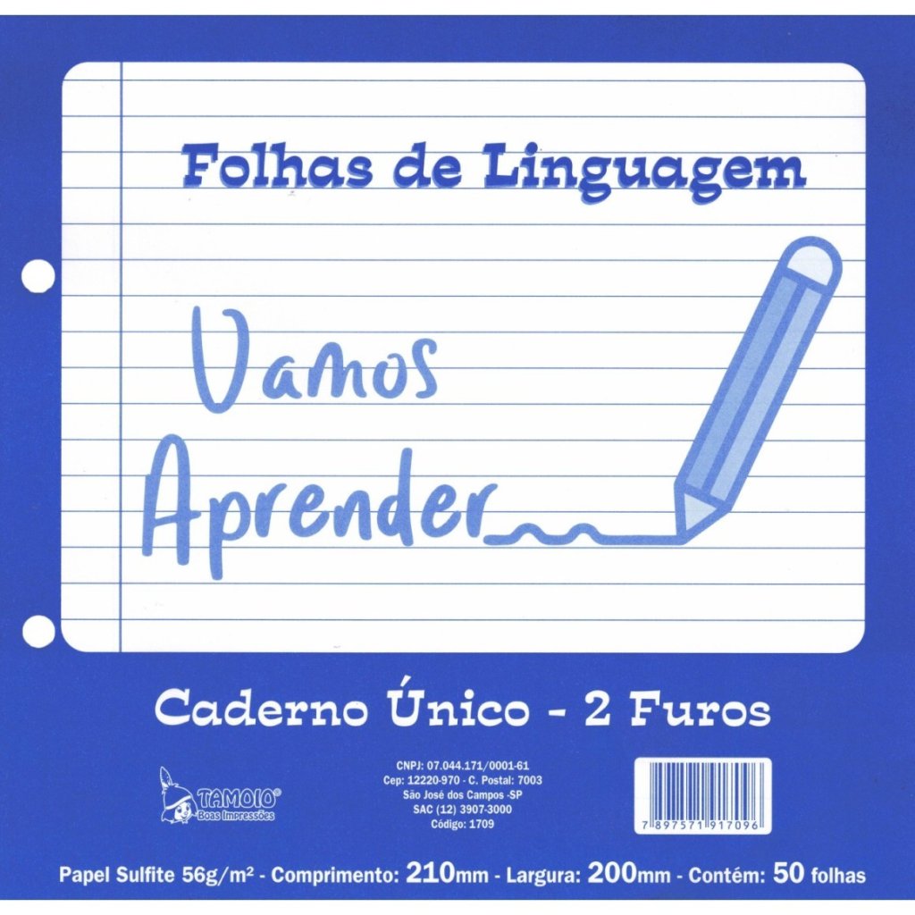 FOLHAS DE LINGUAGEM / 2 FUROS - SULFITE 56G - CONTÉM 50 FOLHAS - COMPRIMENTO 210MM - LARGURA: 200MM