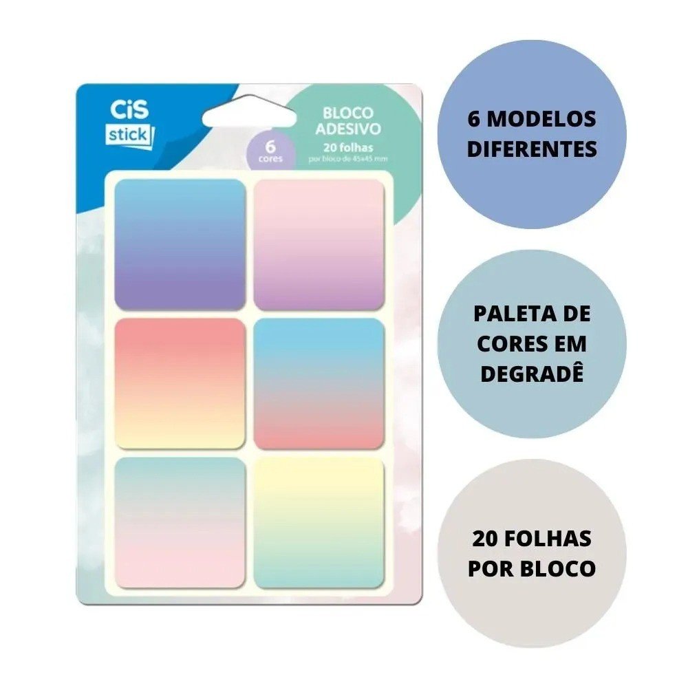 BLOCO ADESIVO - 6 CORES (20 FOLHAS)