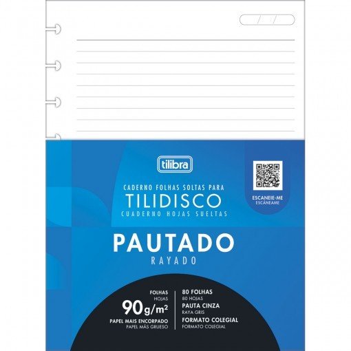 REFIL DE CADERNO TILIDISCO PAUTADO PEQUENO - 80 FOLHAS (9 FUROS)