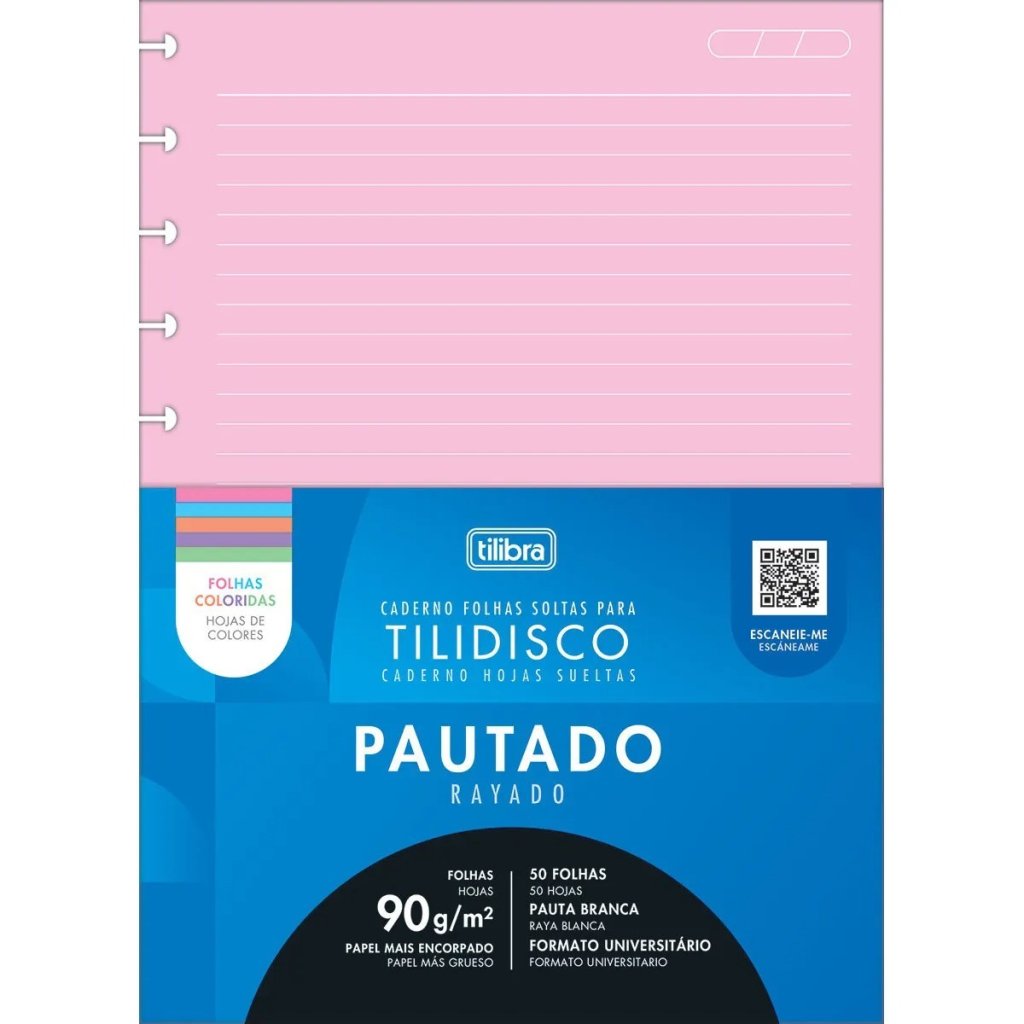 CADERNO FOLHAS SOLTAS PARA TILIDISCO PAUTADO - 50 FOLHAS (11 FUROS)
