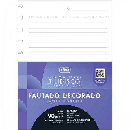REFIL DE CADERNO TILIDISCO PAUTADO DECORADO - 80 FOLHAS (9 FUROS)