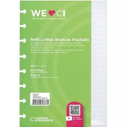 REFIL LINHAS BRANCAS PAUTADO - 50 FOLHAS (9 FUROS)
