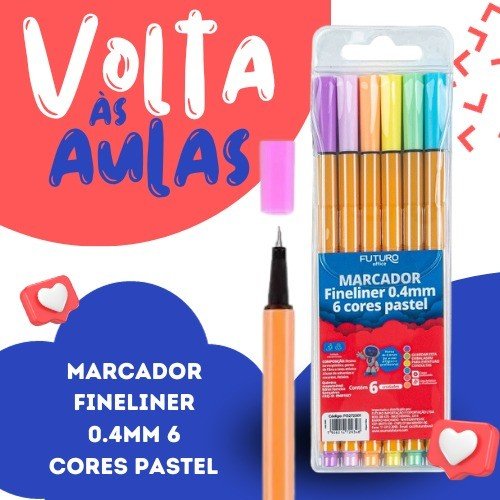 CANETA MARCADOR FINELINER - 0.4 MM (C/6 - PASTEL)