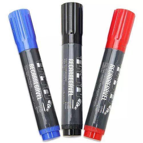 MARCADOR PERMANENTE RECARREGÁVEL - (VERMELHO, PRETO E AZUL)