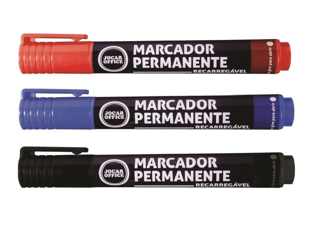 MARCADOR PERMANENTE RECARREGÁVEL - (VERMELHO, PRETO E AZUL)
