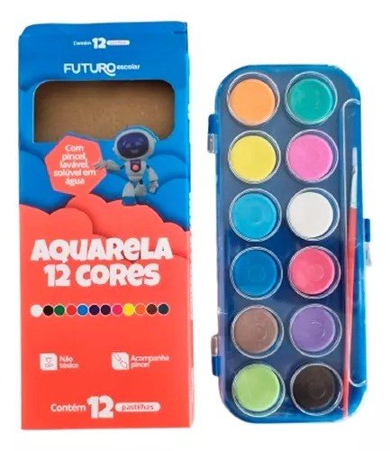 AQUARELA - COM PINCEL, LAVÁVEL, SOLÚVEL EM ÁGUA (C/12)