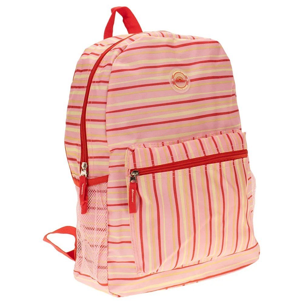 MOCHILA CLIO LISTRADA VERMELHA E ROSA 