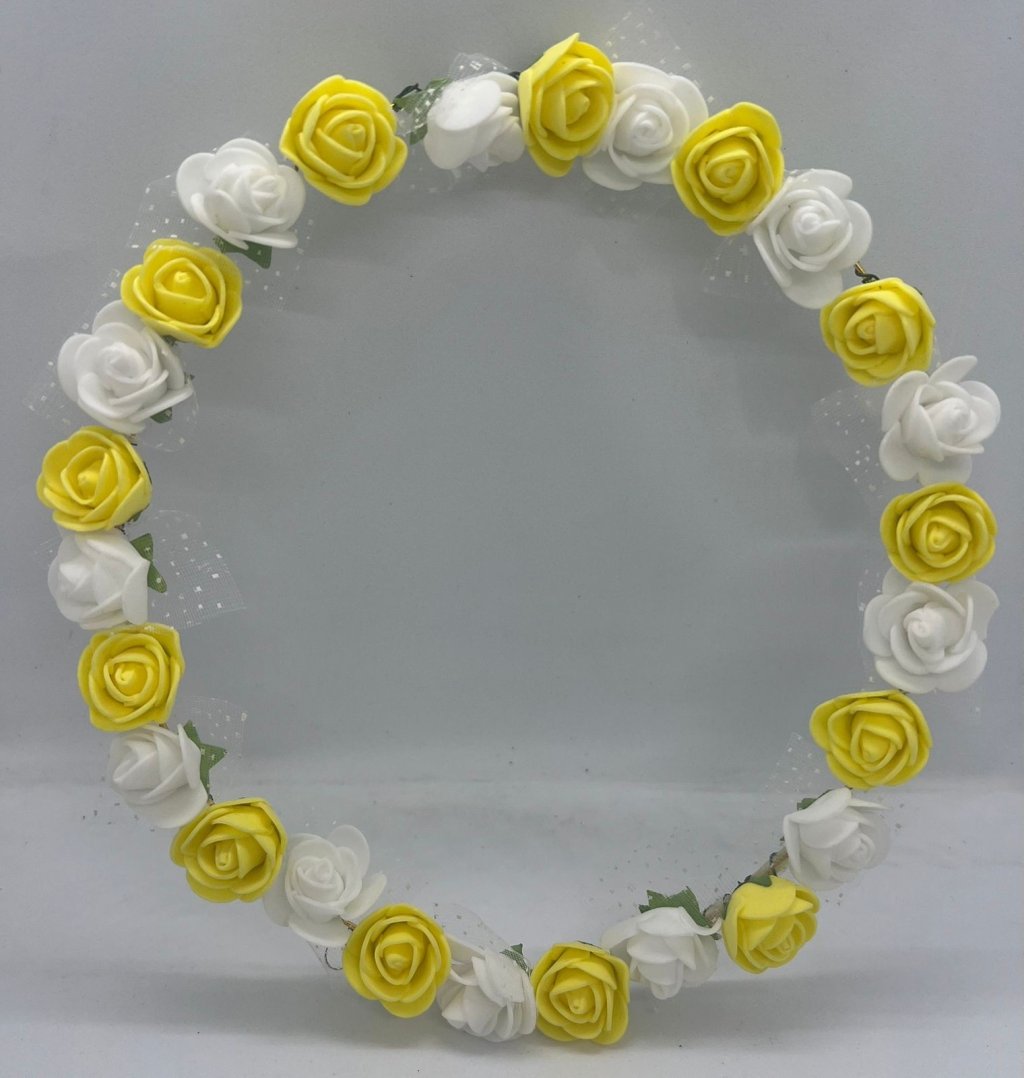 COROA DE FLOR BRANCO C/ AMARELO