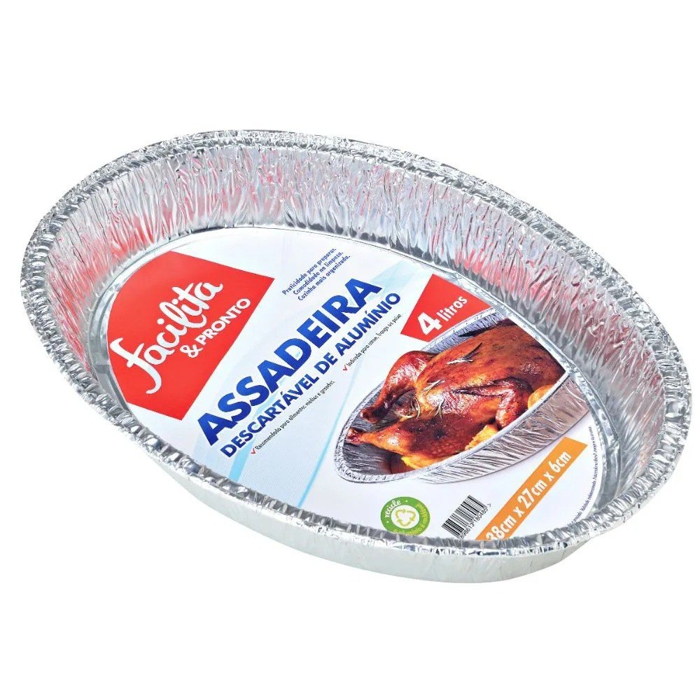 ASSADEIRA DESCARTÁVEL DE ALUMÍNIO - 38 X 27 X 6CM (4 LITROS)