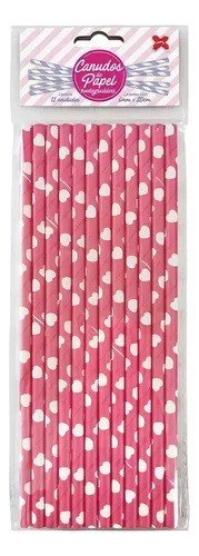 CANUDO DE PAPELÃO - ROSA PINK COM CORAÇÕES BRANCO (C/12)