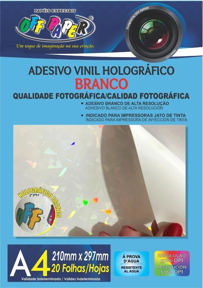 ADESIVO VINIL HOLOGRÁFICO BRANCO  OFFPAPER CADA FOLHA 