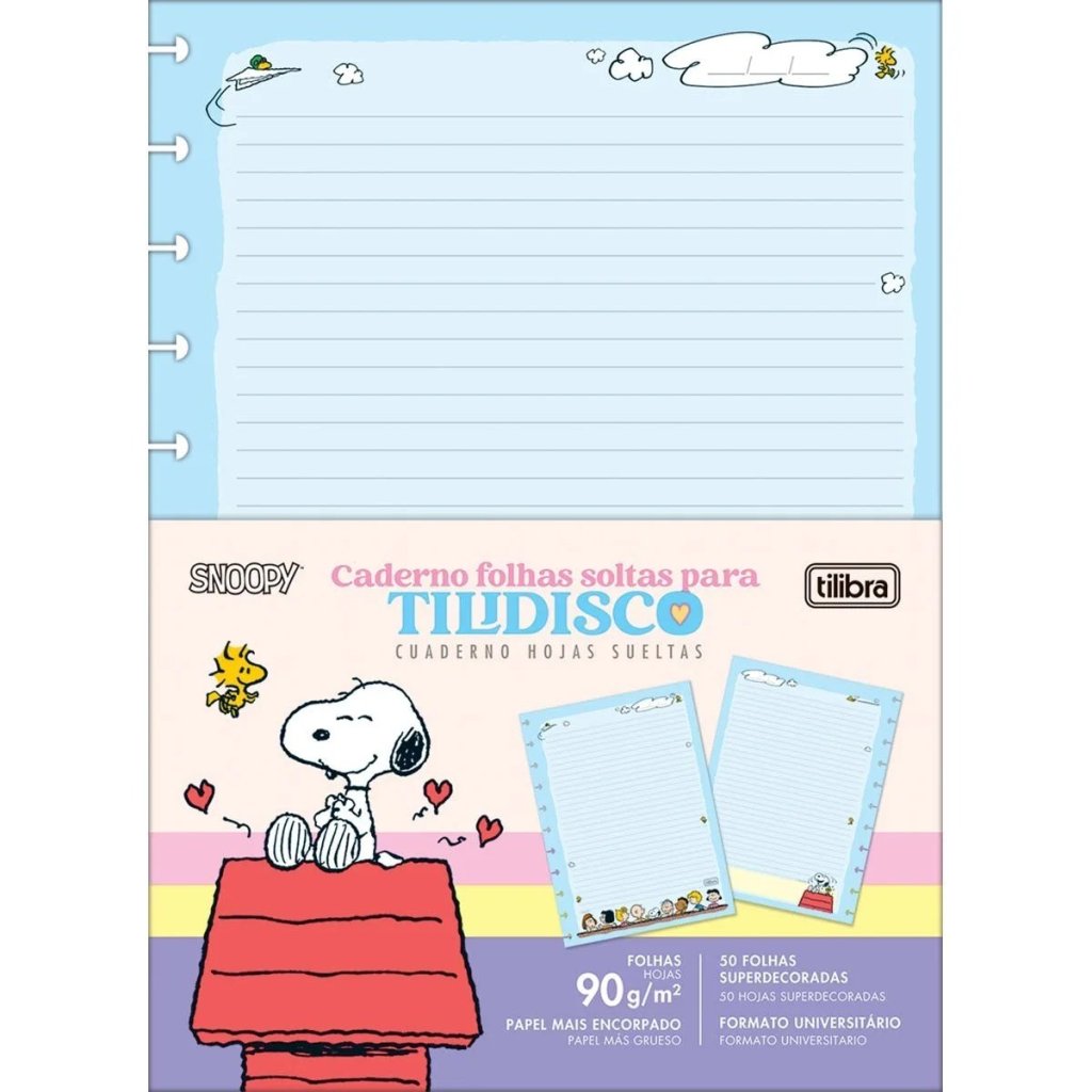 CADERNO FOLHAS SOLTAS PARA TILIDISCO SNOOPY - 11 DISCOS