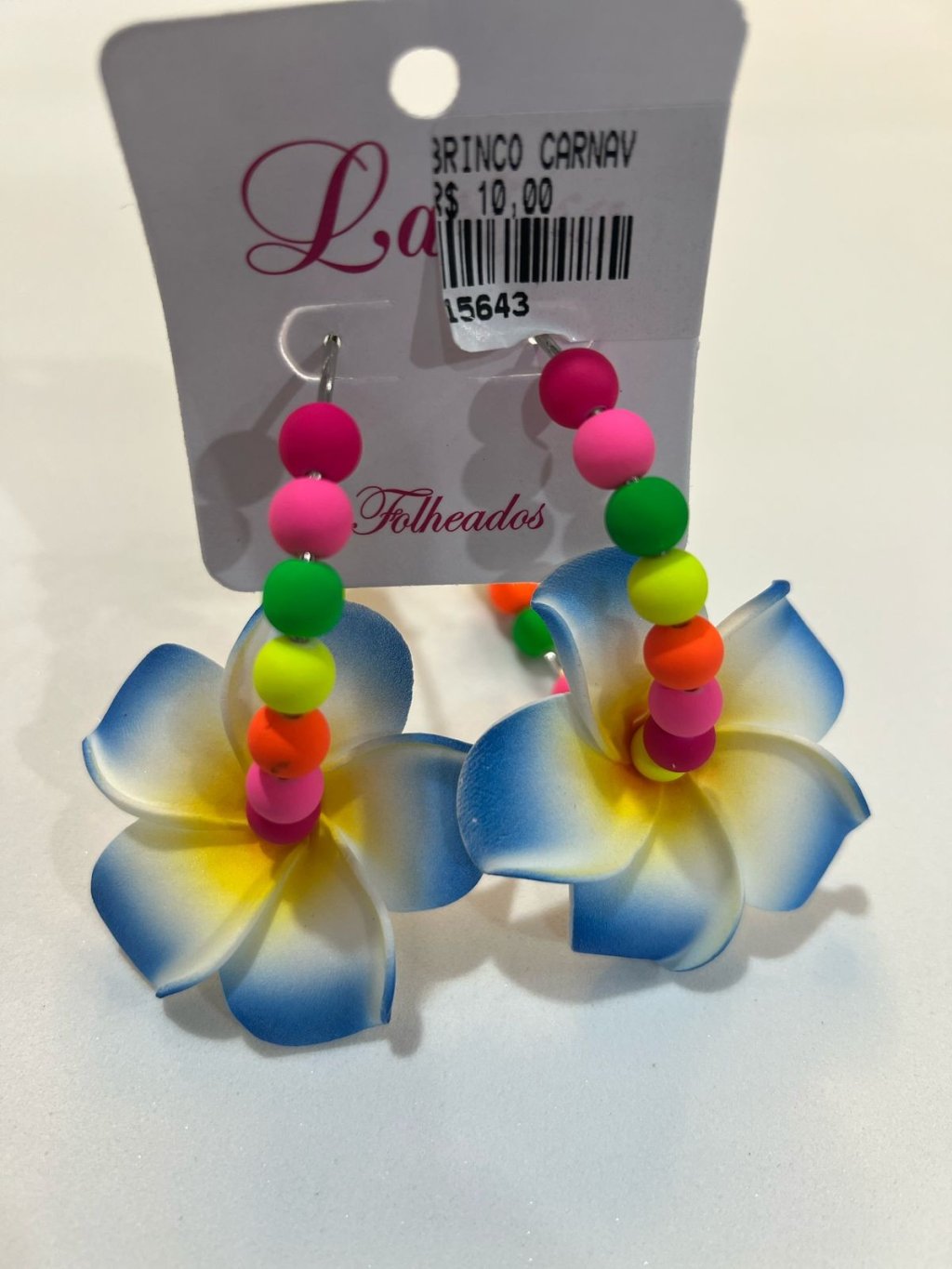 BRINCO ARGOLA FLOR AZUL