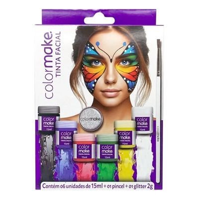 KIT TINTA FACIAL 6 TINTAS+ 1 PINCEL+ 1 GLITTER