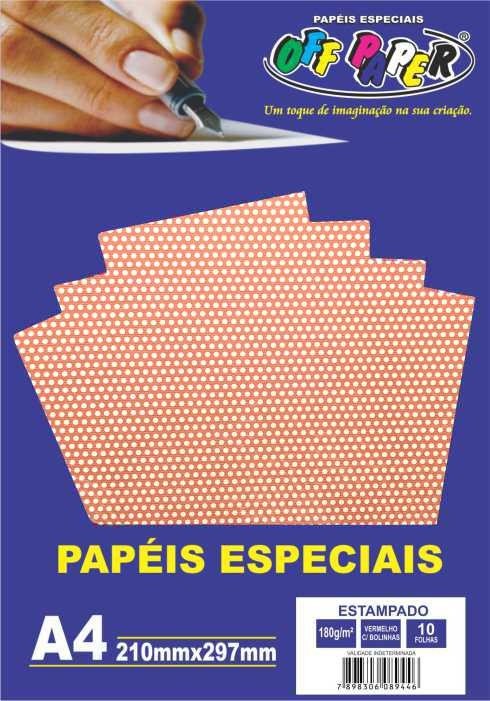 PAPEL ESTAMPADO VERMELHO C/ BOLINHAS 180G  C/10 FOLHAS OFFPAPER