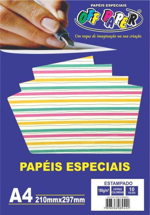 PAPEL ESTAMPADO LISTRAS COLORIDAS 180G  C/10 FOLHAS OFFPAPER