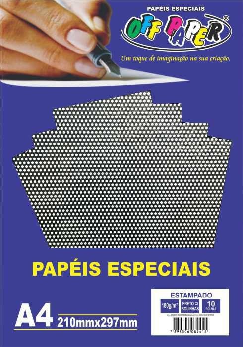 PAPEL ESTAMPADO PRETO C/ BOLINHAS 180G C/10 FOLHAS OFFPAPER