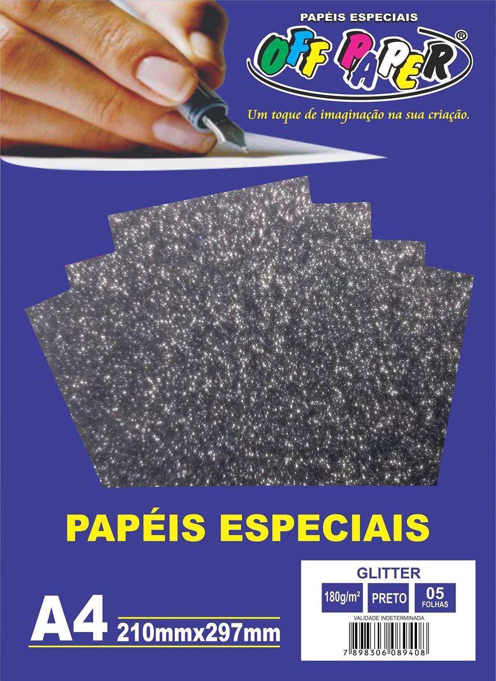 PAPEL GLITTER PRETO 180G C/ 5 FOLHAS OFFPAPER